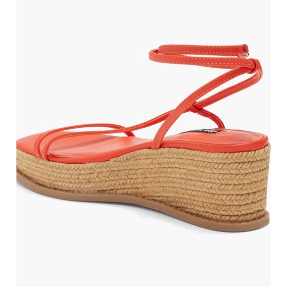 Nine WEst Alexx Wedge Sandal 8 NWOT Orange Espadrille Ankle Wrap Travel Beach - Picture 4 of 5